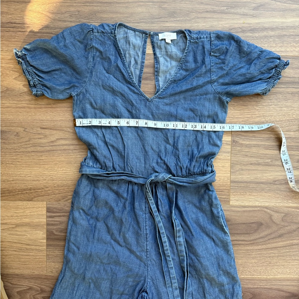 Lightweight Chambray Jumpsuit Tie-Waist Wide Leg Loft Size XS Denim Minimalist - Picture 7 of 11